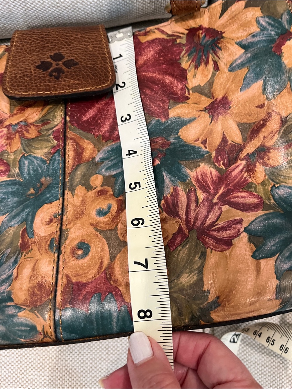 Patricia Nash Floral Leather Shoulder Bag Teal, Burgundy, Mustard, Brown - Picture 14 of 15
